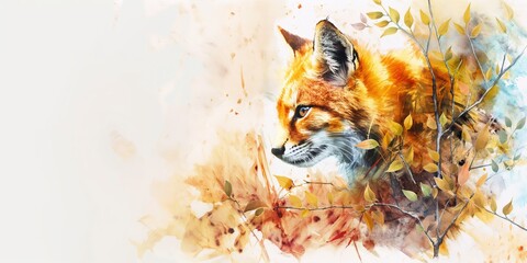 Naklejka premium watercolor painting style illustration of fox in autumn field, Generative Ai