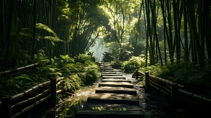 stairway  bridge in the forest
