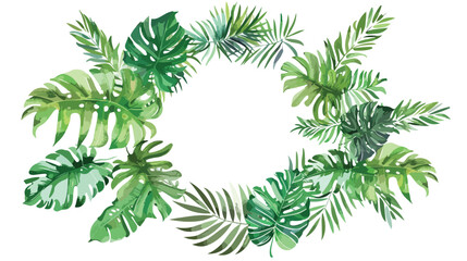 Wreath or circular garland with Green Tropical leaves