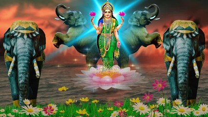 Lakshmi pujan - godess laxmi idol, Copper Kalash, coconut with Red accounting note book and haldi kumkum, laxmi mata ji religious goddess,	 - Powered by Adobe