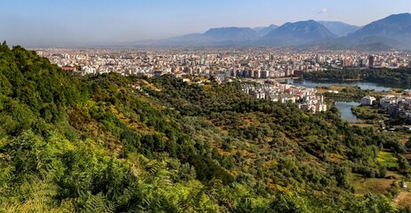 Panoramic elevated view of Tirana Albania.