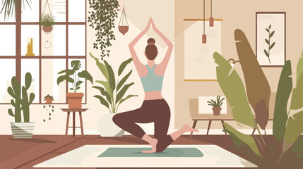 Yoga at home. Woman doing yoga in cozy modern interior