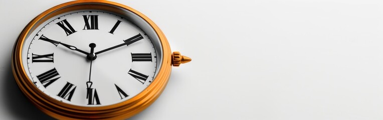 Detailed view of a clock with Roman numerals on a monochromatic wall