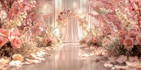 Floral wedding arch in nature Generative AI