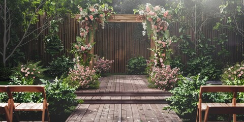 Floral wedding arch in nature Generative AI