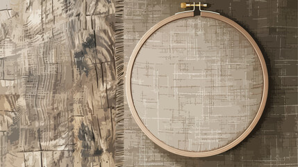 Wooden embroidery hoop with canvas as background vector - obrazy, fototapety, plakaty