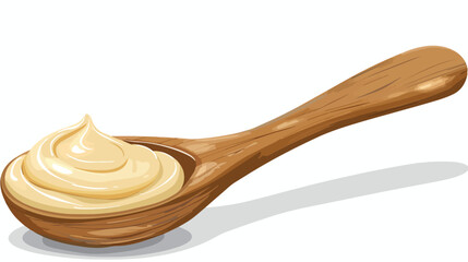 Wooden spoon with tasty tahini on white background vector
