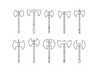 Medieval axe weapon line icon isolated on white background.