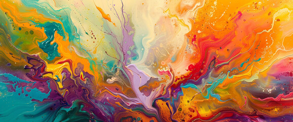 A symphony of liquid hues cascades and swirls, painting a breathtaking panorama of vibrant abstraction.