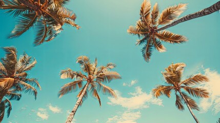 Vintage Gaze at Tropical Palms Against Azure Sky