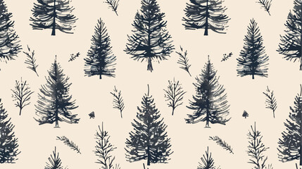 Xmas tree spruce pine fir minimalistic linear sketchy - obrazy, fototapety, plakaty