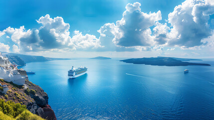 Santorini island Greece. Blue sea and the blue sky.  - Powered by Adobe