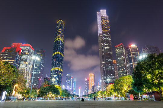 Guangzhou Canton skyline cityscape with skyscrapers in downtown at night in Guangzhou, China