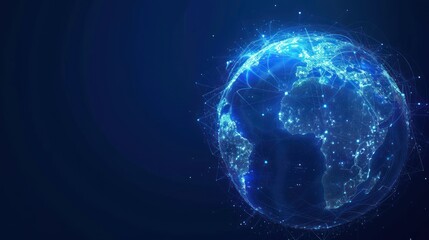 Futuristic globe with abstract connected lines and blue neon color isolated on dark background