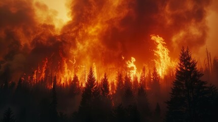 Inferno Engulfing Forest at Dusk