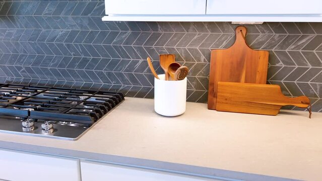 Modern Kitchen Floor with Wood Pattern Tiles