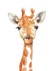 Ai Generated Art Watercolor Portrait Of Adorable Baby Giraffe in Pastel Colors Isolated On White Background