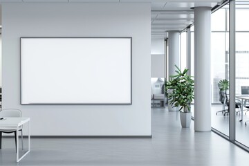 Corporate branding logo display with white frame mockup in modern office reception
