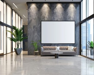 Corporate branding logo display mockup with white frame in modern office reception background