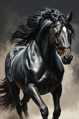 Close-up of Black Horse with Shiny Long Mane