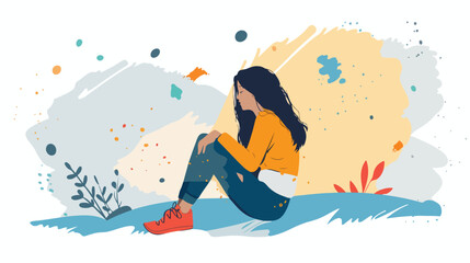 Young woman who suffers from mental health diseases illustration