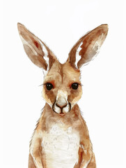 Ai Generated Art Watercolor Portrait Of Kangaroo in Pastel Colors Isolated On White Background