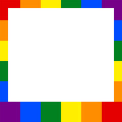 Empty square rainbow frame isolated on a transparent background. Blank photo frame in colors of the Pride flag. Vector illustration