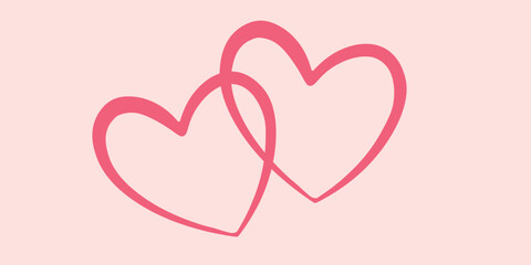 Two pink outline vector hearts romantic and love 