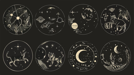 Zodiac constellation pattern. Aries taurus gemini 