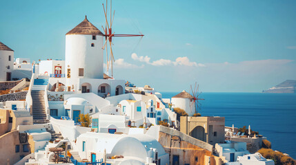 Santorini island Greece. White cycladic architecture  - obrazy, fototapety, plakaty