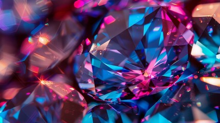 Closeup of a vibrant purple and electric blue diamond, resembling creative arts