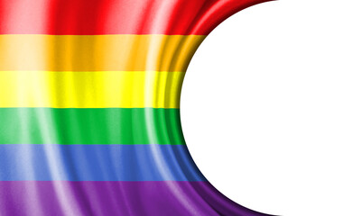 Abstract illustration, Rainbow flag or LGBTQ, with a semi-circular area White background, and copy space for text.