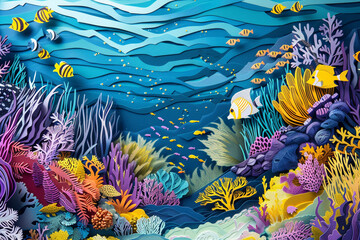 Obraz na płótnie Canvas Great Barrier Reef a vibrant paper cut underwater scene showcasing Australias marine biodiversity in exquisite detail 