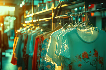 Sunlit T-Shirt Zone in Clothing Store Vibrant Apparel Display