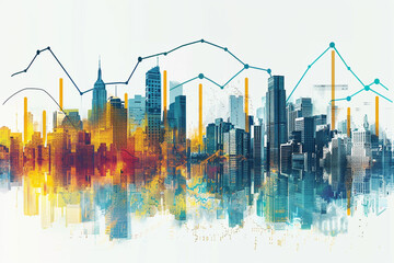 Obraz premium Growing Cityscape with Financial Graphs A city skyline growing alongside ascending financial graphs Perfect for real estate investment advertisements