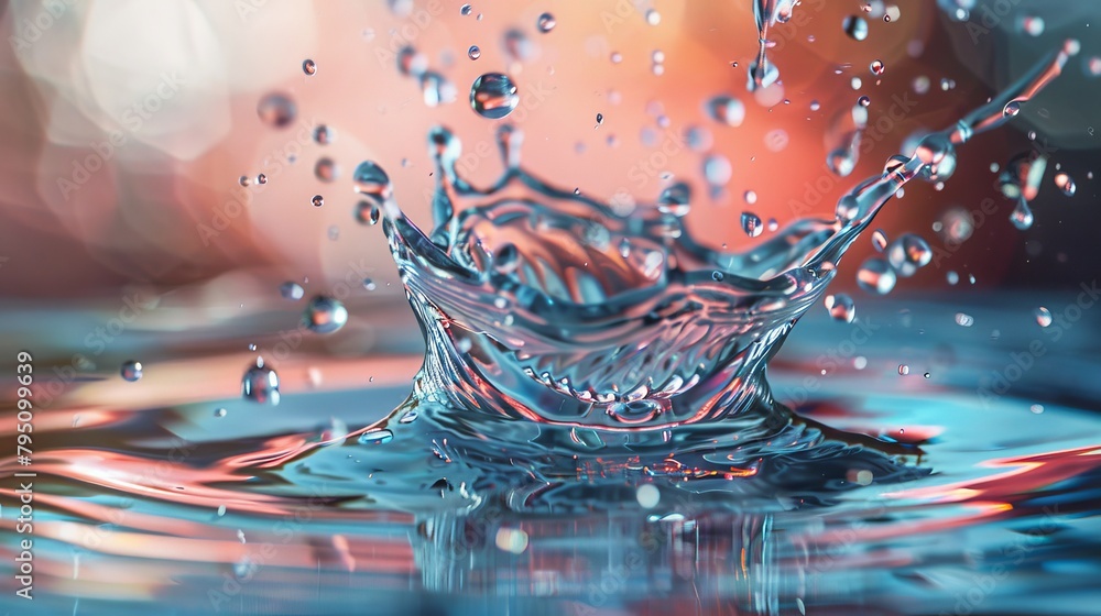 Poster abstract composition featuring a series of dynamic water drop collisions