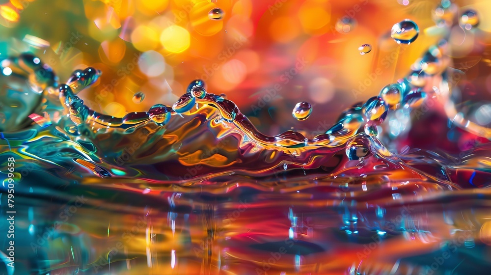 Poster abstract composition featuring an array of colorful water drops in motion