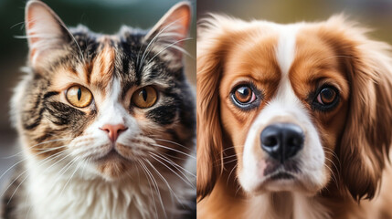 a cat and a dog with funny expression as the main picture and place it in the center of the frame сreated with Generative Ai