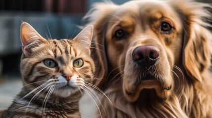 a cat and a dog with funny expression as the main picture and place it in the center of the frame сreated with Generative Ai