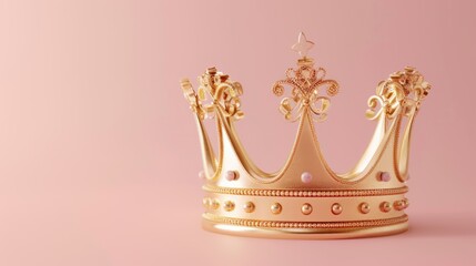 3d rendering realistic luxury gold crown on natural background with copy space