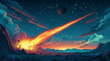 Comet and Meteor: An illustration of a meteor entering the Earth's atmosphere