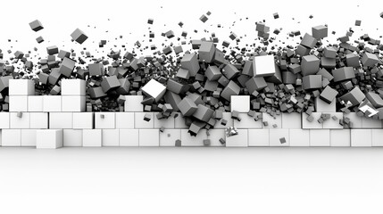 A wall of white blocks with a lot of gray blocks scattered around it. The image has a chaotic and disorganized feel to it