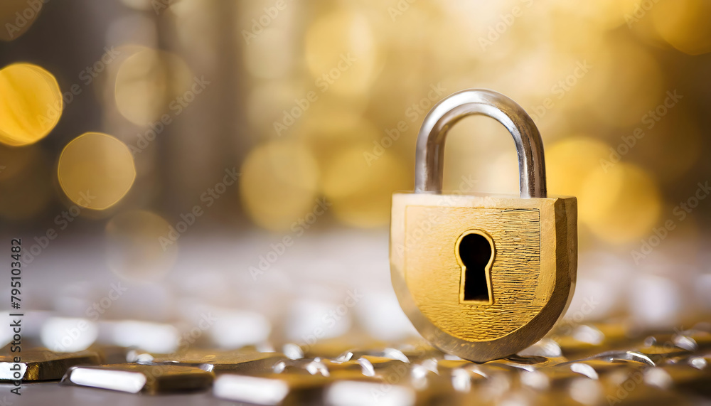 Poster golden padlock securing computer keyboard. generative ai