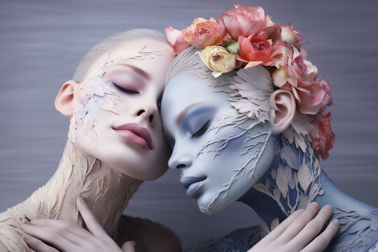 two beauty image of women ,skin care, body care, beauty salon,art design