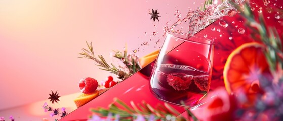 glass of red champagne with rosemary
