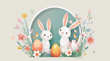 Happy easter card with bunnies and eggs. Minimalist h