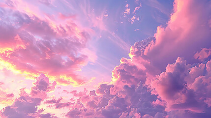Sky with pink and purple clouds at sunset. Abstract sky