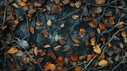 Autumn Leaves and Branches on Forest Floor