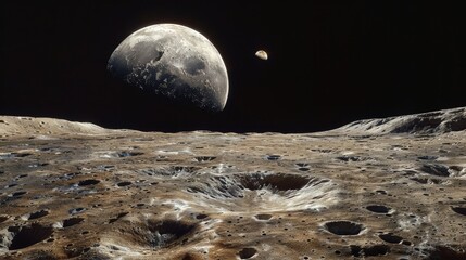 Solar System: A photo of the moon, showing its cratered surface and barren landscape