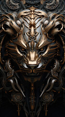 Futuristic image of a Lion wearing space armor.